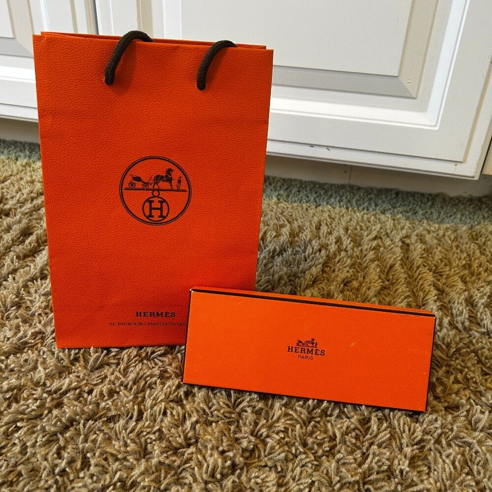 Authentic Hermes Orange Gift Box with Matching Shopping Bag Jewelry Box